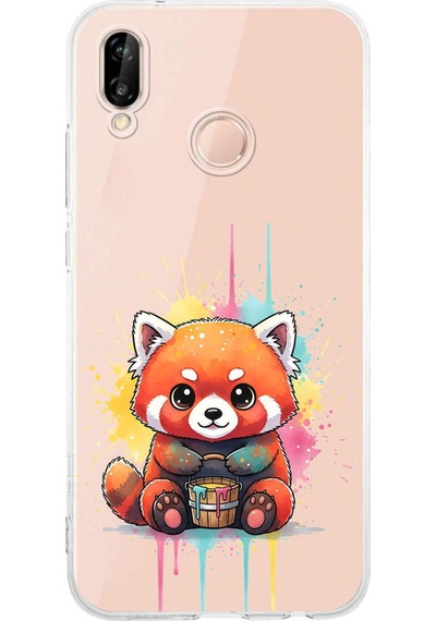 Huawei P20 Lite İle Uyumlu Splash Tilki Tasarımlı Şeffaf Silikon Kılıf Şeffaf