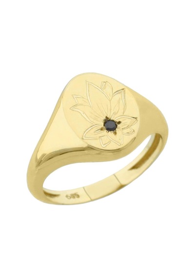 Siyah Pırlanta Lotus Çiçeği Altın Yüzük