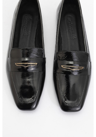 Luvishoes Luvi Shoes Irıdessa Siyah Rugan Hakiki Deri Tokalı Küt Burun Kadın Loafer Ayakkabı SİYAH RUGAN