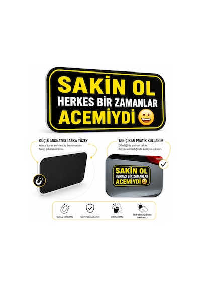 Mega Oto Market Acemi Şoför - Acemi Sürücü Magneti Tak Çıkar Manyetik Araba Bagaj Uyarı Levhası - Sakin Ol Herkes Bir Zamanlar Acemiydi