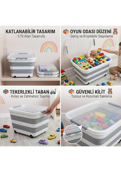 Tekerlekli Katlanabilir Saklama Kutusu, Kilitli Kapaklı, 30l Ve 65l Seçeneği, Çok Amaçlı Organizasyon Konteyneri Diğer