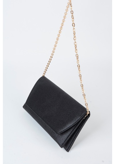 Vivaq Kadın Siyah Simli Zarf Tasarım 2 Bölmeli Mini Zincir Askılı Çıt Çıt Kapama Clutch Ve El Çantası