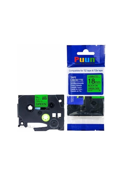Puun Brother P-Touch TZE-D41 18MM x 8m Fosforlu Yeşil Green Üzeri
