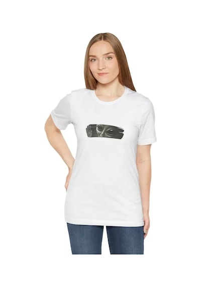 Unisex Bisiklet Yaka Baskılı T-shirt - Beyaz