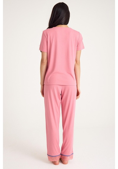 Amarelle Dream Pembe Viskon V Yaka Dantel Detaylı Pijama Takımı Pembe