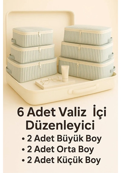 Serstil 6'lı Seyahat Bavul Organizer Filesiz Hurç Seti Hurç Ve Çanta Takımı - Gri Çizgili