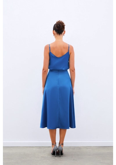 Sateen Midi Boy Saten Etek - İndigo Lacivert