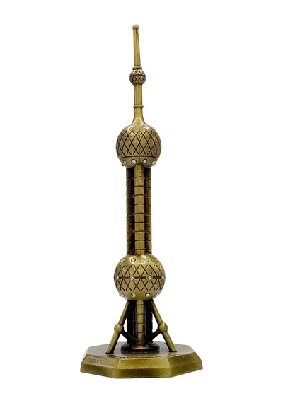 Vintage Metal Shanghai Oriental Pearl Tv Tower Biblo Antik Bronz 14 Cm