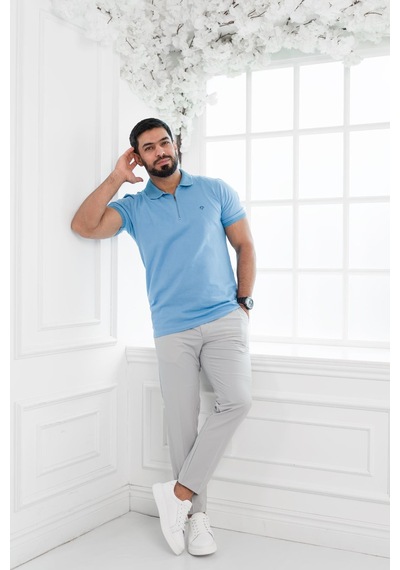 Paul Martin Fermuarlı Polo Yaka Regular Fit T-Shirt Buz Mavisi