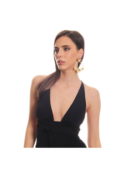 Kadın Mat Altın Kaplama Büyük Halkalı Çivili Model Antoryum Çiçeği Küpe Altın