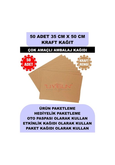 50 Adet 35cm X 50cm 100 Gr. Baskısız Kraft Kağıt, Hediye Ürün Paketleme, Oto Paspası, Çocuk Etkinlikleri