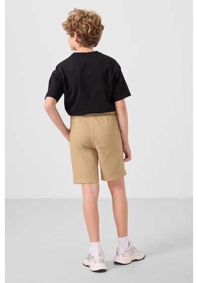 Siyah-koyu Bej Pamuklu Oversize Fit Dokuma Hafif Esnek Chino Erkek Çocuk Şort Takım - 11279 Siyah