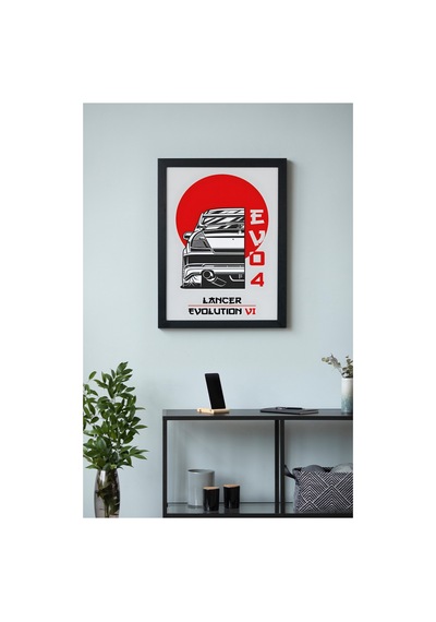 Mitsubishi Lancer Evo Ahşap Çerçeveli Poster Tablo Rally Efsanesi Siyah