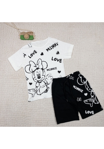 Momikon Kız Çocuk Minnie Mouse Baskılı Pamuklu Takım