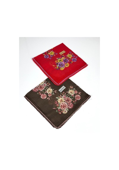 Eripek 2'li Paket Oyalı Pamuk Yazma 6595 Kahve-kırmızı