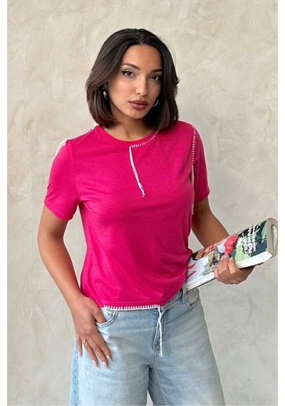 Verymoda Çoban Dikişli Tişört D2629 Fuşya