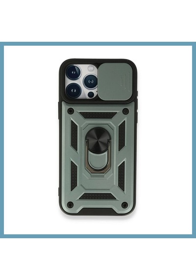 Bezos İphone 15 Pro Uyumlu Kılıf Pars Lens Yüzüklü Silikon - Yeşil Mbt06