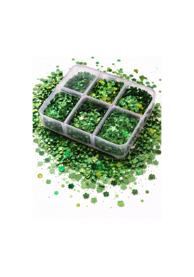 Emerald Green Clover Nail Glitter Box