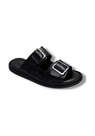 Cakgo 602-26 Hakiki Deri Ultra Soft Çift Tokalı Anatomik Erkek Terlik 40-47 Siyah