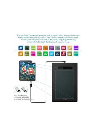 Xp-pen G960s Grafik Tablet 9x6 İnç Kalem Tablet Çizim Tableti, Windows 10/8/7 Ve Mac Os Ve Android İçin Pilsiz Stylus İle