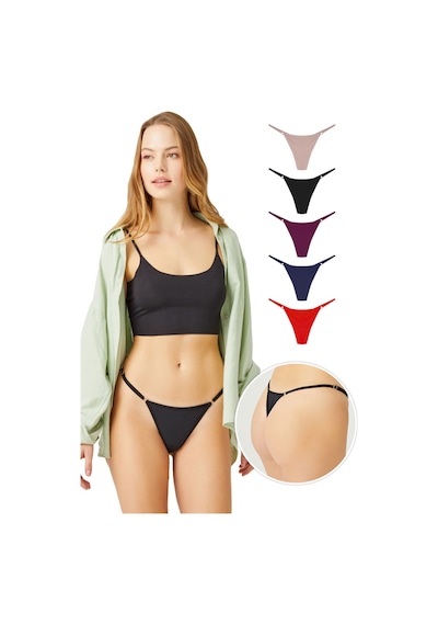 Cottonhill Cottonhıll Basic Pamuklu Beli Ayarlanır Kadın Tanga Külot 5'li Paket