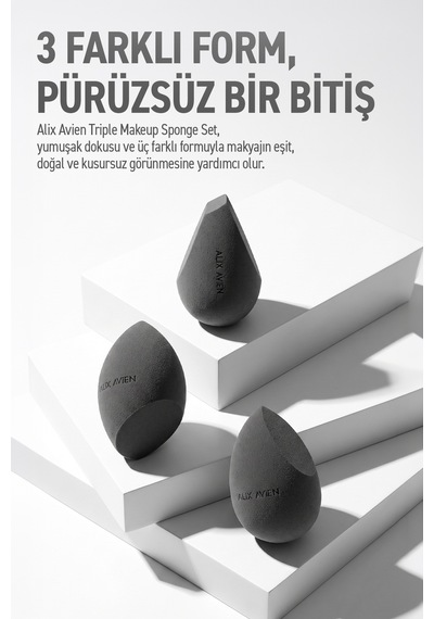 3'lü Makyaj Süngeri Seti - Yumuşak Dokunuş - Triple Makeup Sponge Set