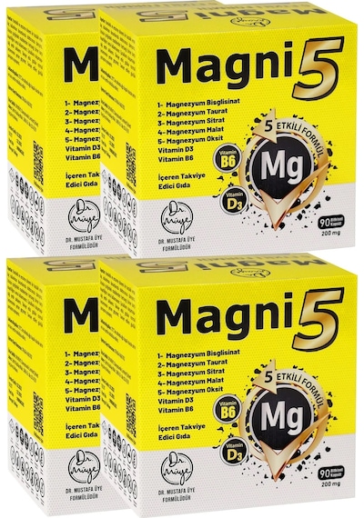 Magni5 Magnezyum 5 Etkili Form 12 Aylık 360 Kapsül B6 D3 Vitamini Bisglisinat Malat Taurat Sitrat Oksit
