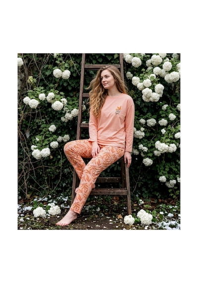 Pijamoni Kadın Sofya Kumaş Bisiklet Yaka Pijama Takımı Somon Desenli