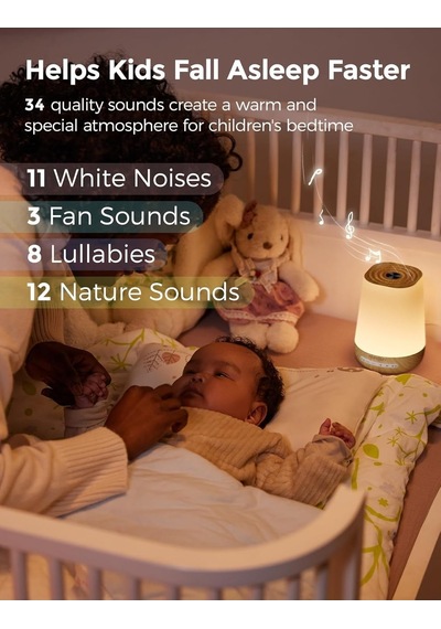 White Noise Makinesi, 34 Ses, 7 Renkli Gece Lambası, App Kontrollü Uyku Yardımı Krem