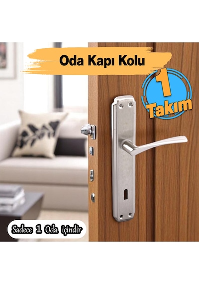Oda Kapı Kolu Nikel İnox Aynalı Sağa Sola Uygun İç Dış Ahşap Pvc Metal Çelik Kapısı Tutamağı 1 Takım
