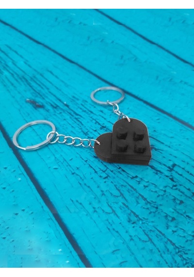 Seninle Anlam Bulurum Lego Dizayn Kalp Anahtarlık 2'li Siyah Renk Çok Renkli