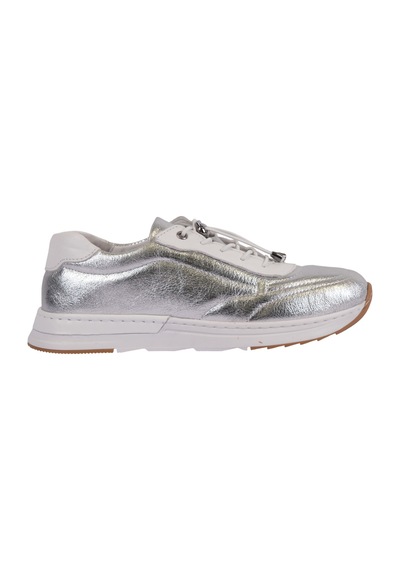 Napa Shoes Hakiki Deri Hızlı Bağcıklı Ortopedik Taban Spor Ayakkabı Napa-383 Gümüş