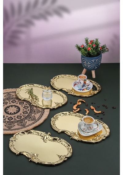 Artnova Karizma Desenli Gold Kahve Ve Sunum Tepsisi 6 Adet