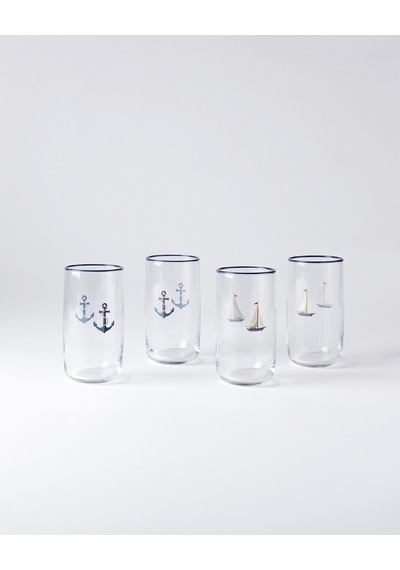 Madame Coco Musette-nautical Life 4'lü Meşrubat Bardağı - Şeffaf - 365 Ml 8684427353165 Çok Renkli