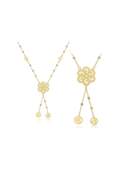 Diamond Line-Gülaylar - 3 Renkli Altın 14 Ayar Toplu Kolye N11.24652
