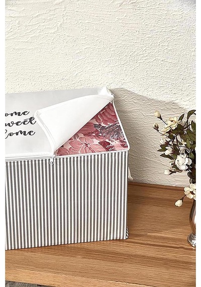 Rope Home Büyük Boy Gri Çizgili Home Sweet Home Baskılı Hurç 64X4