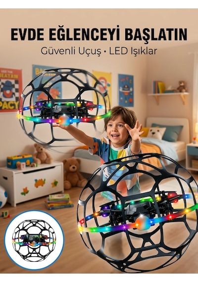 El Hareketi Kontrollü Futbol Topu Tasarımlı Drone Led Işıklı Belirtilmemiş