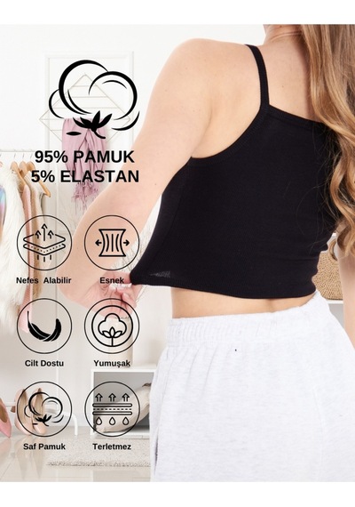 Alya Underwear Kaşkorse Geniş Yaka Askılı Crop Siyah