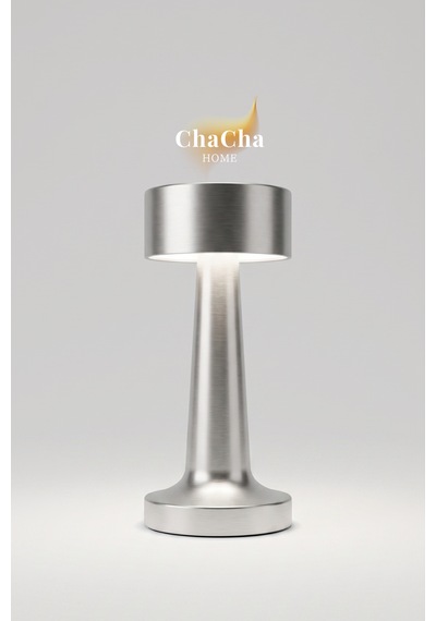 Chacha Home Nova Metal Led Masa Lambası 22x10 Cm - Modern Silindir Başlıklı Lüks Dekoratif Abajur Gümüş