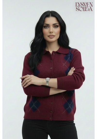 Lysven Solea Uzun Kollu, Polo Yaka, Önü Düğmeli, Kenarları Fitilli Hırka Kırmızı - Lacivert Lysven Solea Uzun Kollu, Polo Yaka, Önü Düğmeli, Kenarları Fitilli Hırka Kırmızı - Lacivert