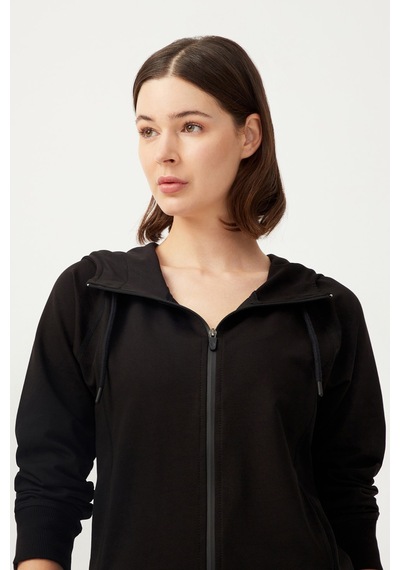 Los Ojos Kadın Siyah Kapüşonlu Fermuarlı Sweatshirt Eşofman Üstü Siyah