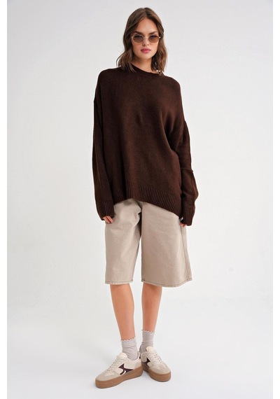 Hiccup Mixray Oversize Triko Kazak Kahverengi