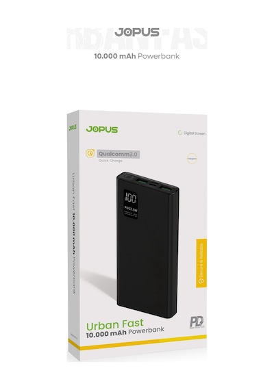 Jopus 10000mah Powerbank Pd 22.5w Hızlı Şarj - Dijital Ekranlı - Taşınabilir Şarj Cihazı Siyah