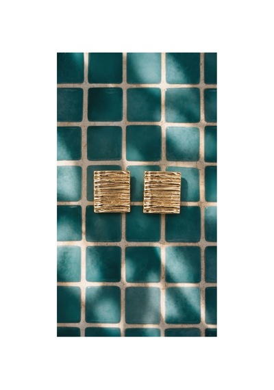 Aura Collection Velora Dokulu Kare Gold Küpe Altın Altın