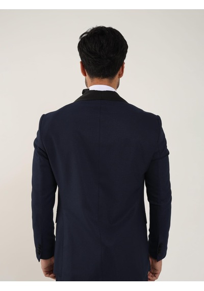 Dufy Lacivert Erkek Slim Fit Düz Sivri Yaka Smokin Takım - 84192-Lacivert