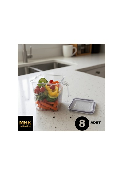 8 Adet Kristal Kare Erzak Ve Gıda Saklama Kutusu 1.6 Lt Şeffaf