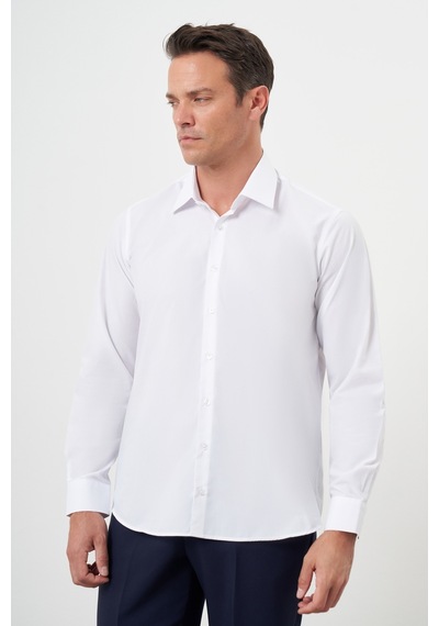 Morven Erkek Beyaz Basic Düz Desen Sert Yaka Regular Fit Gömlek 24mc004110600 Beyaz