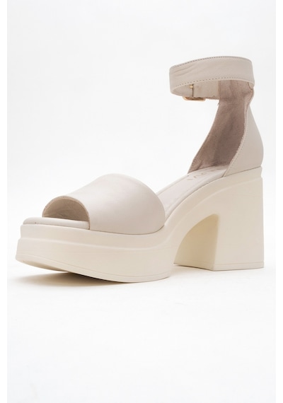 Luvishoes Luvi Shoes Margot Ekru Cilt Hakiki Deri Kadın Platform Topuklu Sandalet Ekru