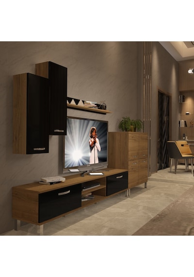 Decoraktiv Eko 6 Mdf Dvd Krom Ayaklı Tv Ünitesi Tv Sehpası Pera - Siyah