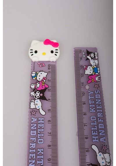 "dekomus Islak Mendil Hediyeli" Hello Kıtty "tekli" Cetvel 15 Cm Mor